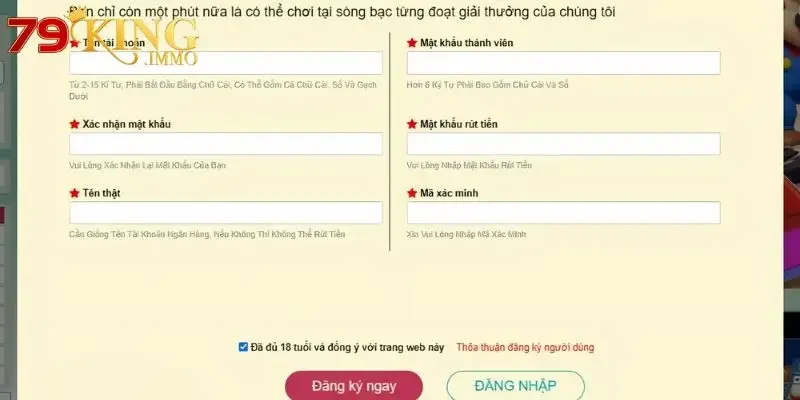 79king Đăng ký tài khoản 79king bằng 3 bước